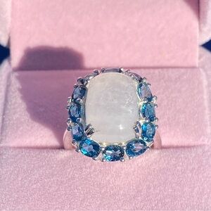 Handcrafted Rainbow Moonstone & Sky Blue Topaz Ring – 925 Sterling Silver